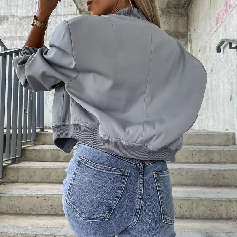 WW | Damen Casual Bomberjack mit Taschen und langen Ärmeln