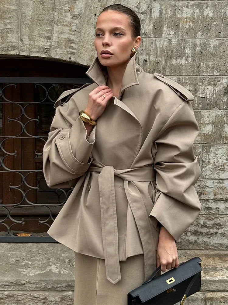 WW | Trenchcoat Doppelreiher Gürtel Übergroßer Trenchcoat Damen Trenchcoat