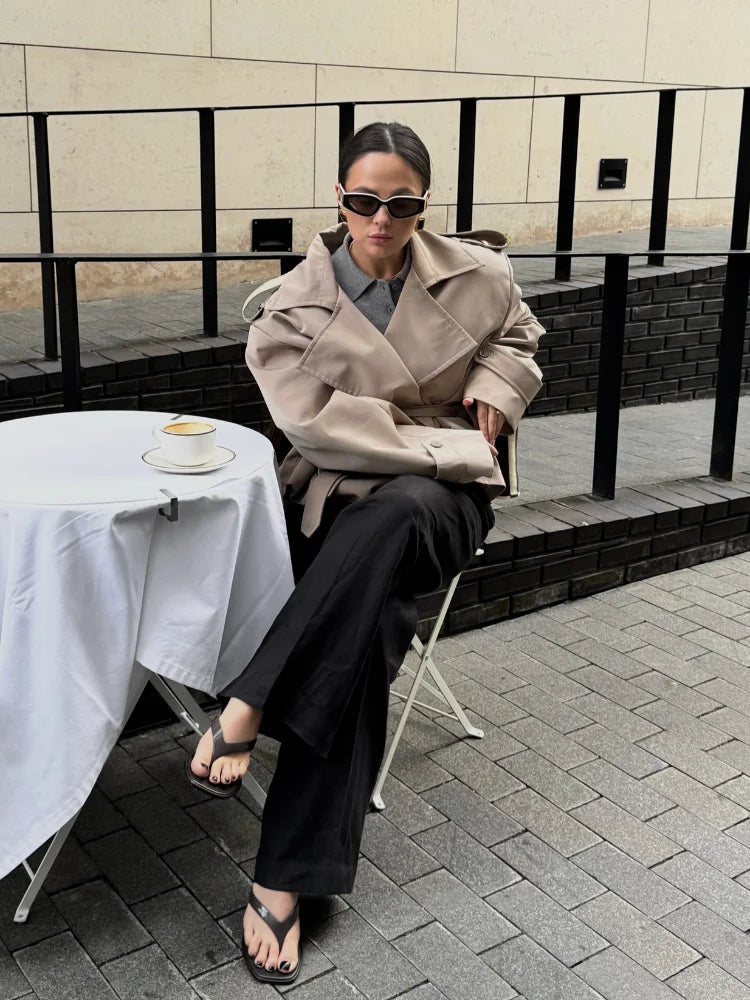 WW | Trenchcoat Doppelreiher Gürtel Übergroßer Trenchcoat Damen Trenchcoat