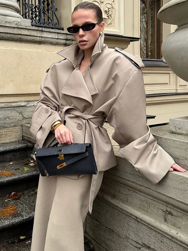 WW | Trenchcoat Doppelreiher Gürtel Übergroßer Trenchcoat Damen Trenchcoat