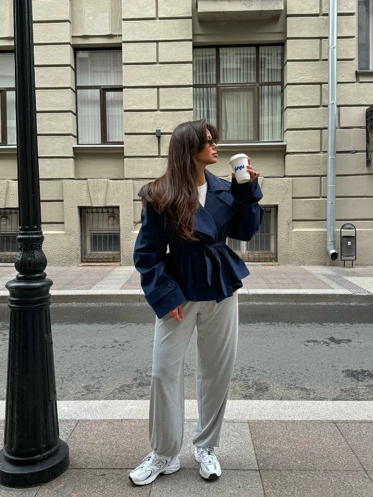WW | Trenchcoat Doppelreiher Gürtel Übergroßer Trenchcoat Damen Trenchcoat