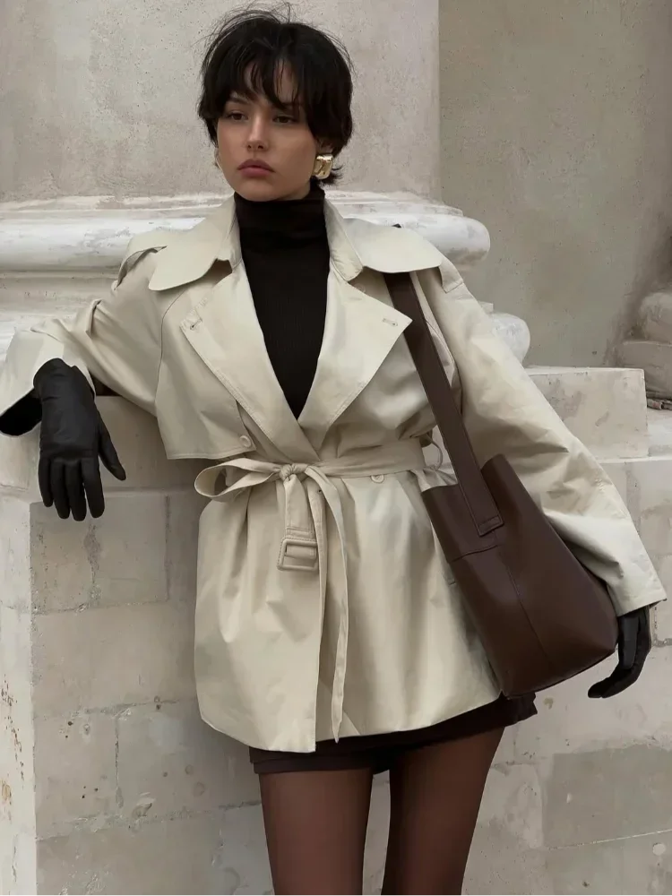WW | Trenchcoat Doppelreiher Gürtel Übergroßer Trenchcoat Damen Trenchcoat