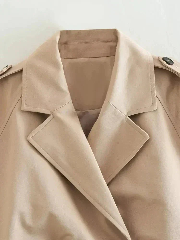 WW | Women's Beige Double-Breasted Trench Coat with Belt