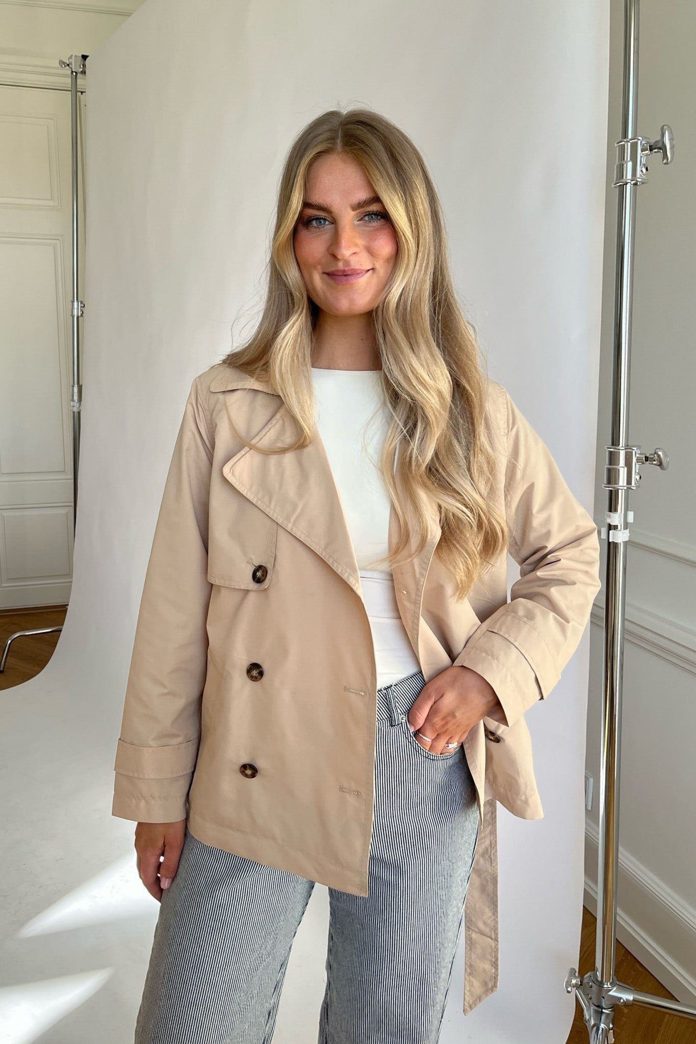 WW | Trenchcoat Gürtel Doppelt Genäht Beiger Trenchcoat Trenchcoat Frauen