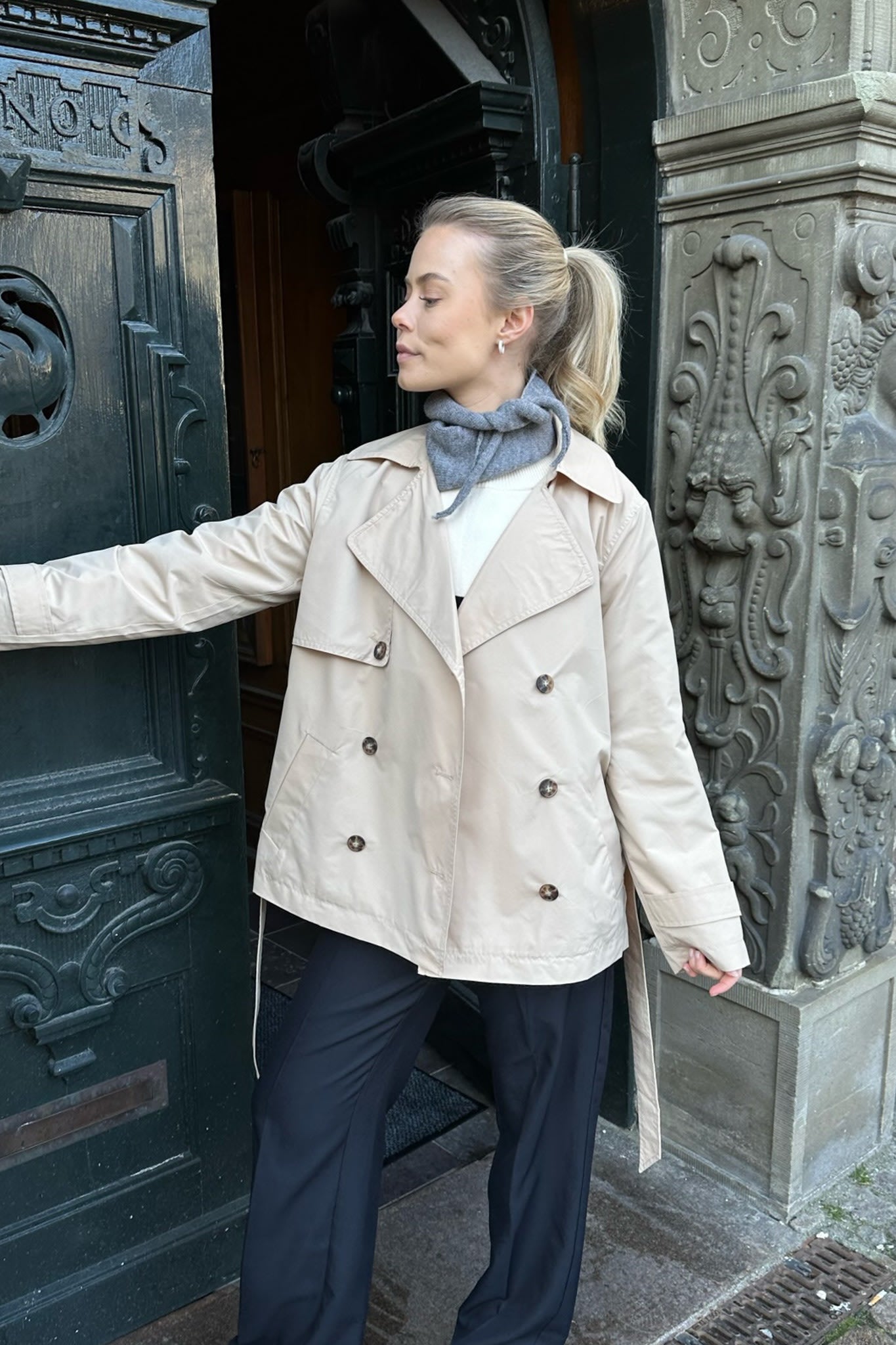 WW | Trenchcoat Gürtel Doppelt Genäht Beiger Trenchcoat Trenchcoat Frauen