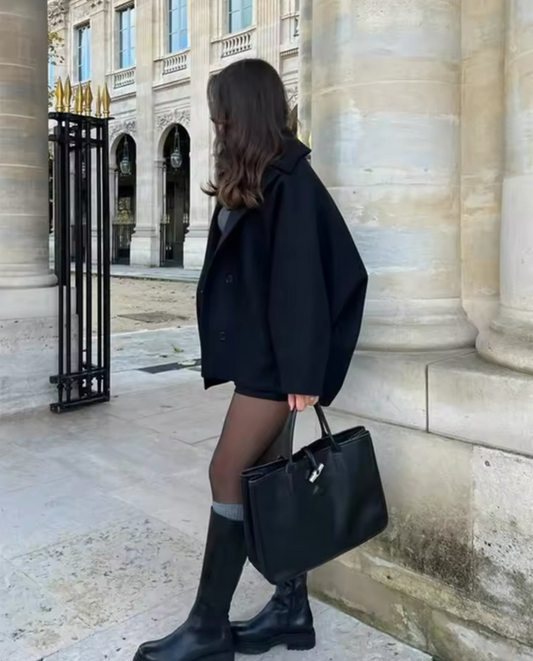 WW | Wollmantel Einreiher Lässige Passform Übergröße Wollmantel Wolltrenchcoat Frauen