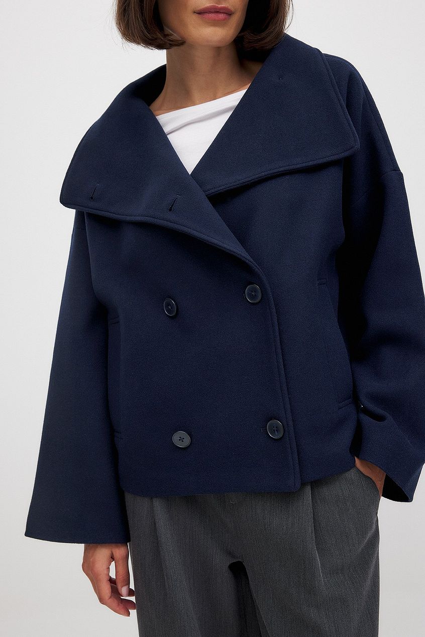 WW | Damen Kurze Oversized Winterjacke mit Reverskragen und Doppelt Knopfrei