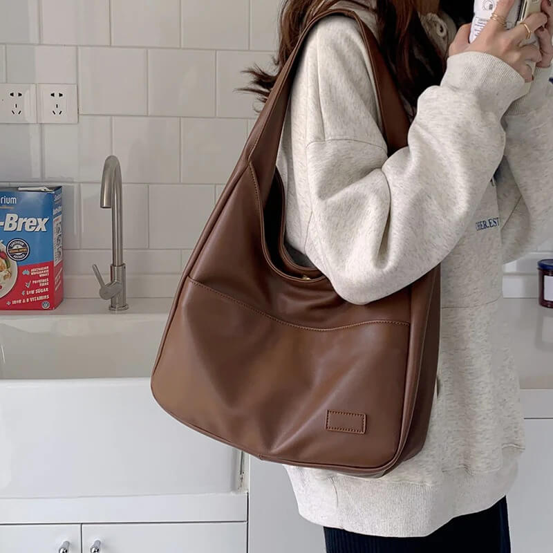 Faux Leather Hobo Messenger Bag