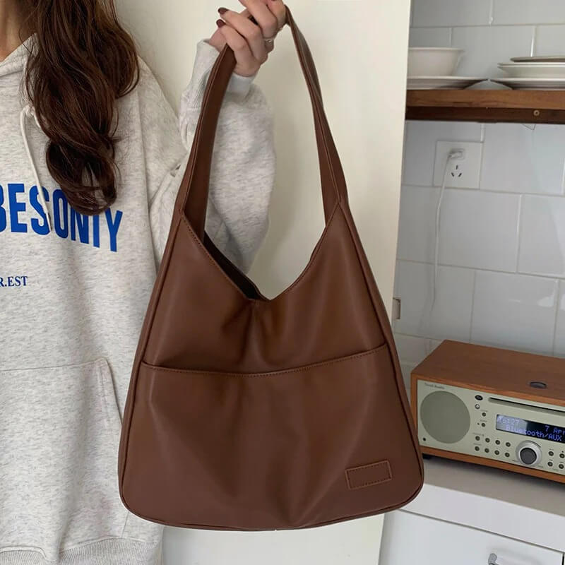 Faux Leather Hobo Messenger Bag