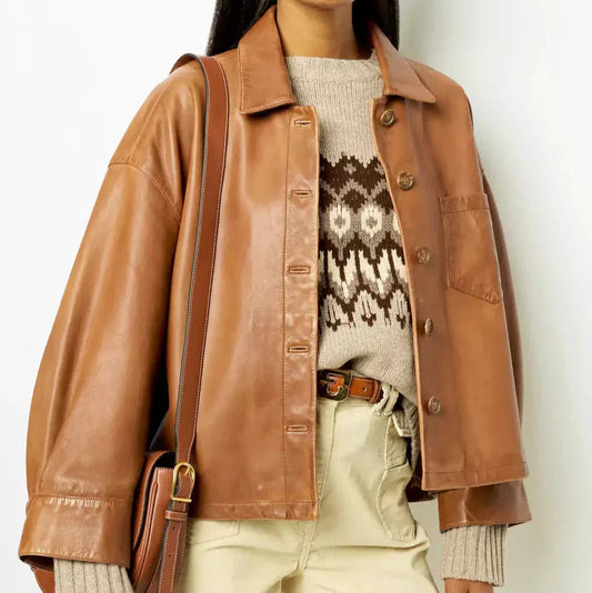 WW | Light brown oversized jacket with buttons for women