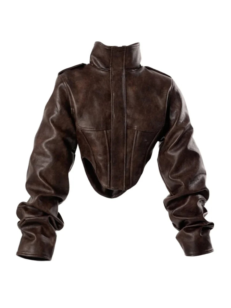 WW | Kunstlederjacke - Modische cropped Bikerjacke mit Ballonärmeln & stilvollem Design