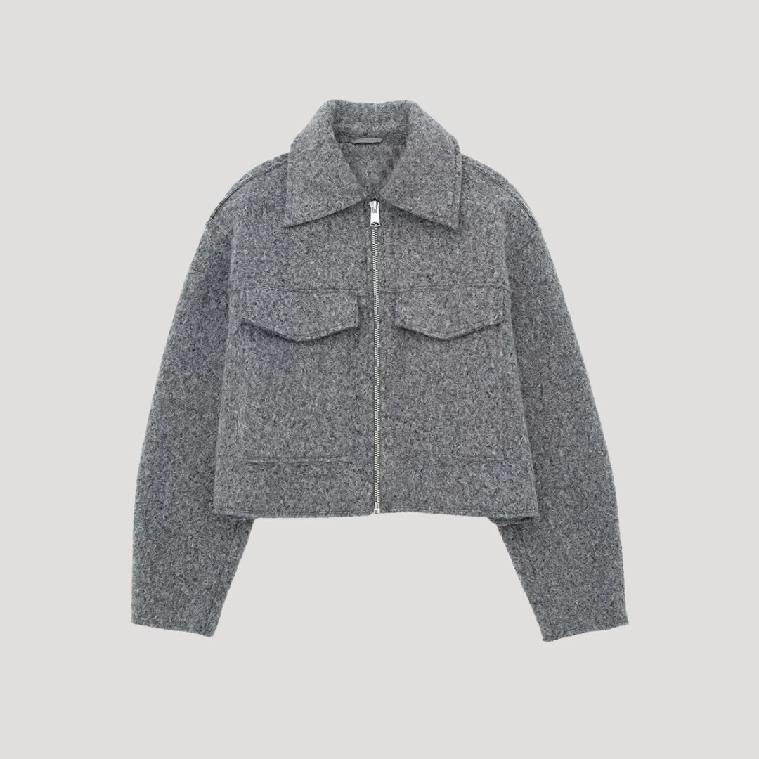 WW | Damen Strukturierte Kurze Jacke Wolle Design