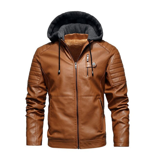 WW | Winter Leder Motorradjacke mit Kapuze für Männer - Perfekt für Outdoor-Aktivitäten
