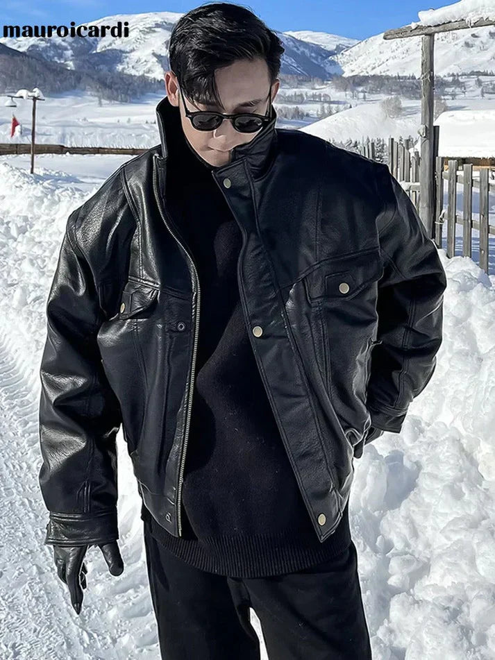 WW | Zeitloser Herren-Ledermantel im Oversized-Fit für den Alltag