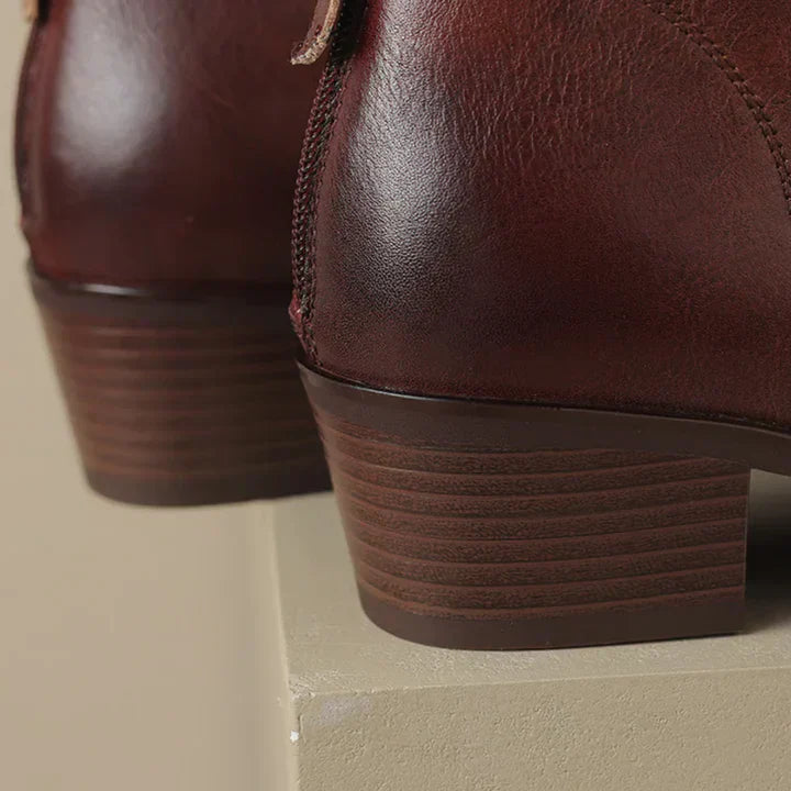WW | women's leather ankle boots with block heel