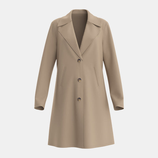 WW | Women's Tailored Coat – Wool Blend – Double-Breasted – Thigh-Length – Wide Lapels