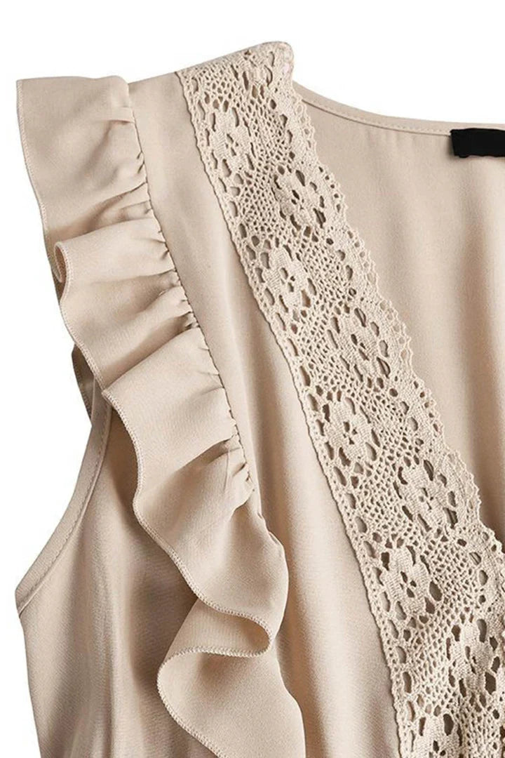 Blanca - Lace Maxi Dress with V-Neck and Ruffle