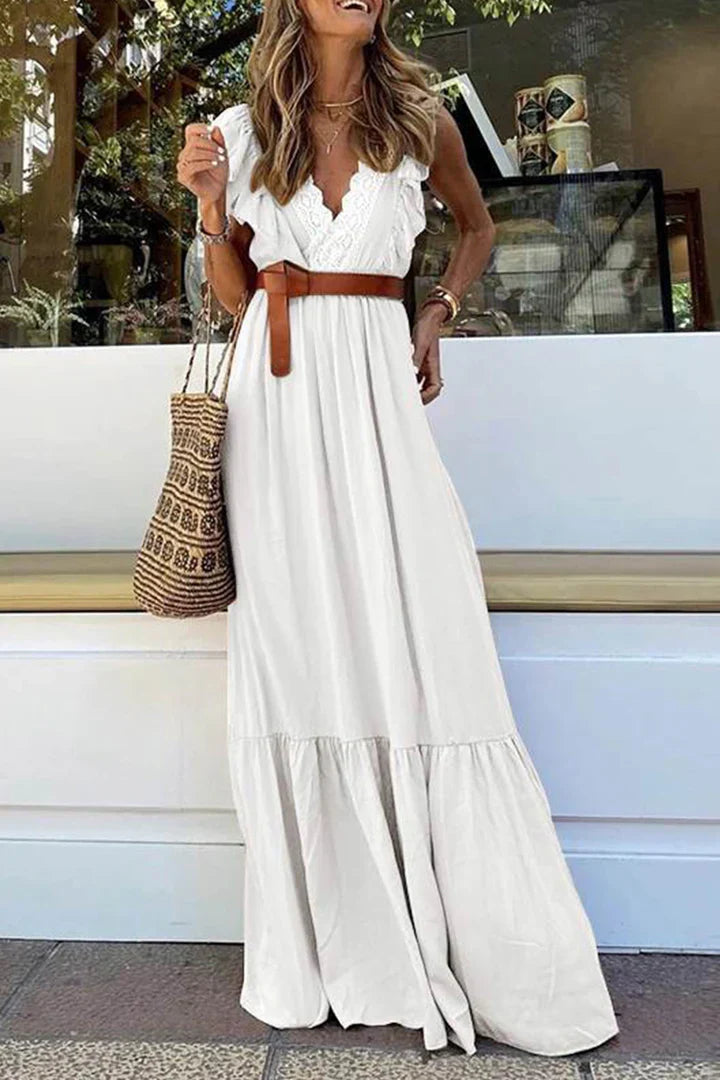 Blanca - Lace Maxi Dress with V-Neck and Ruffle
