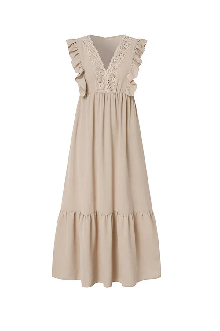 Blanca - Lace Maxi Dress with V-Neck and Ruffle