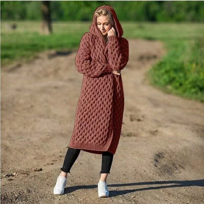 WW | Open Warm Knitted Women's Hooded Cardigan