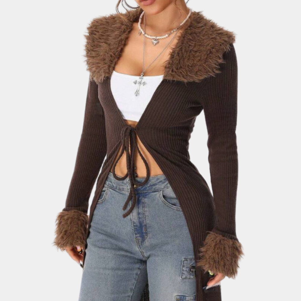 WW | Vest Rippstrick Braun Strickjacke Damenjacke