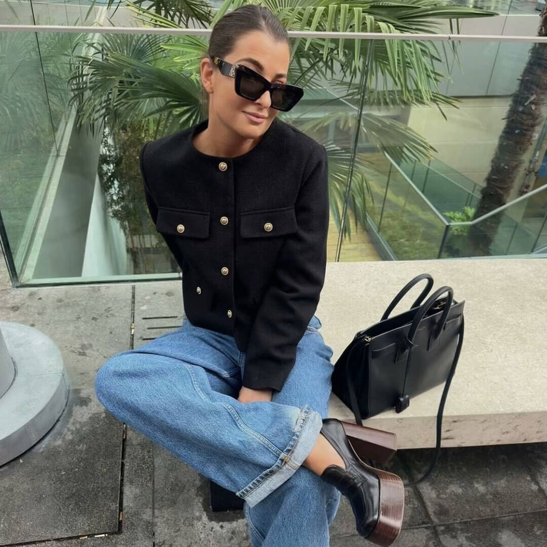 WW | Damen Elegante Bomberjacke mit Knopfverschluss und Brusttaschen