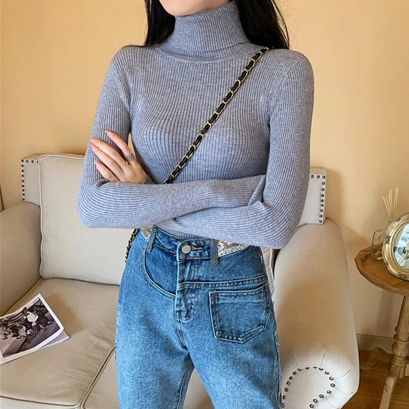 WW | Women's Long-Sleeve Knitted Sweater with Stand-Up Collar