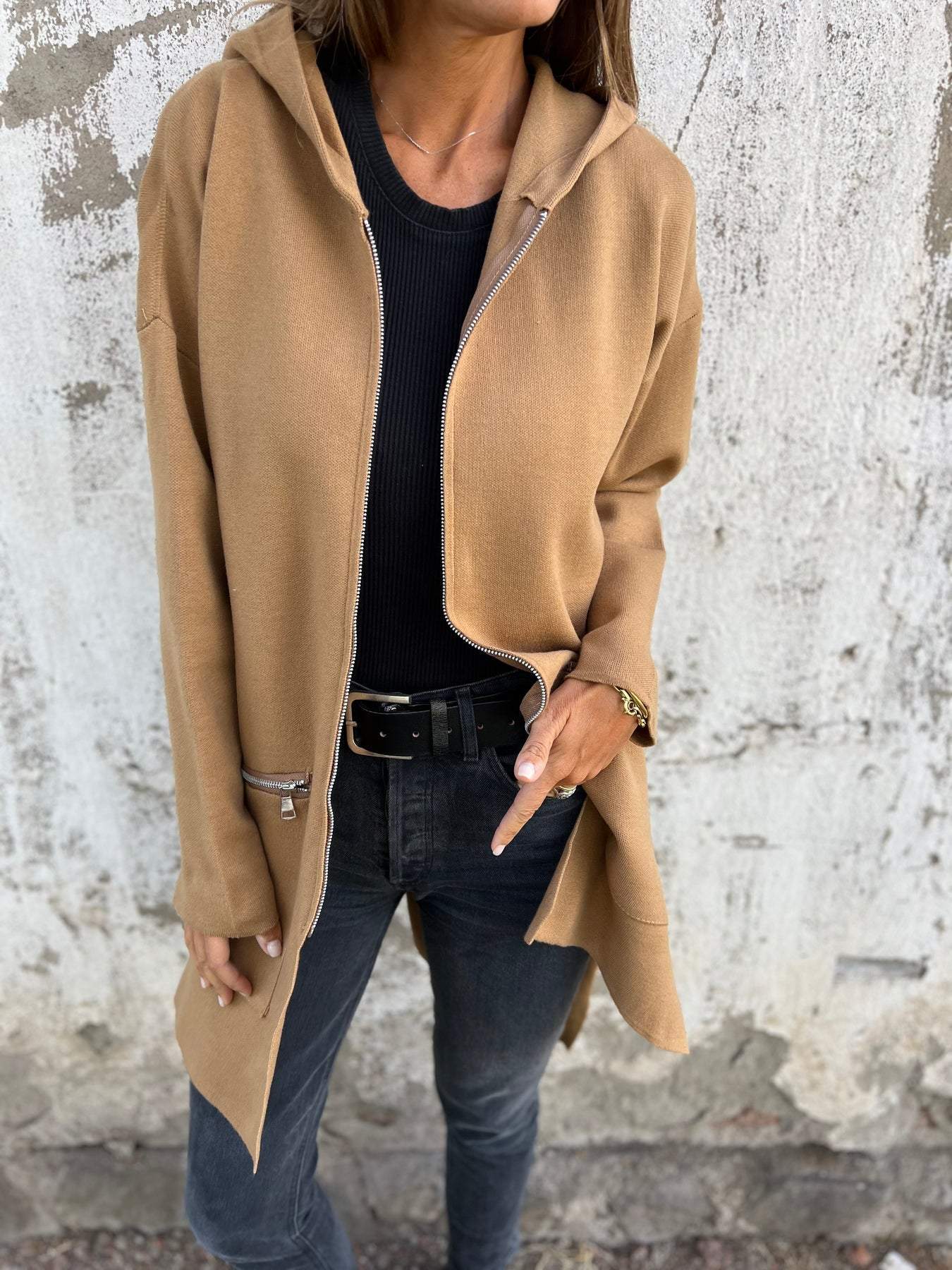 WW | Kapuzenpullover Kapuze Lockere Passform Zip Kapuzenpullover Zip Weste