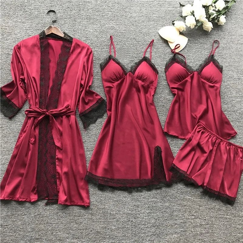 WW | Satin-Spitzen-Pyjama-Set für Damen