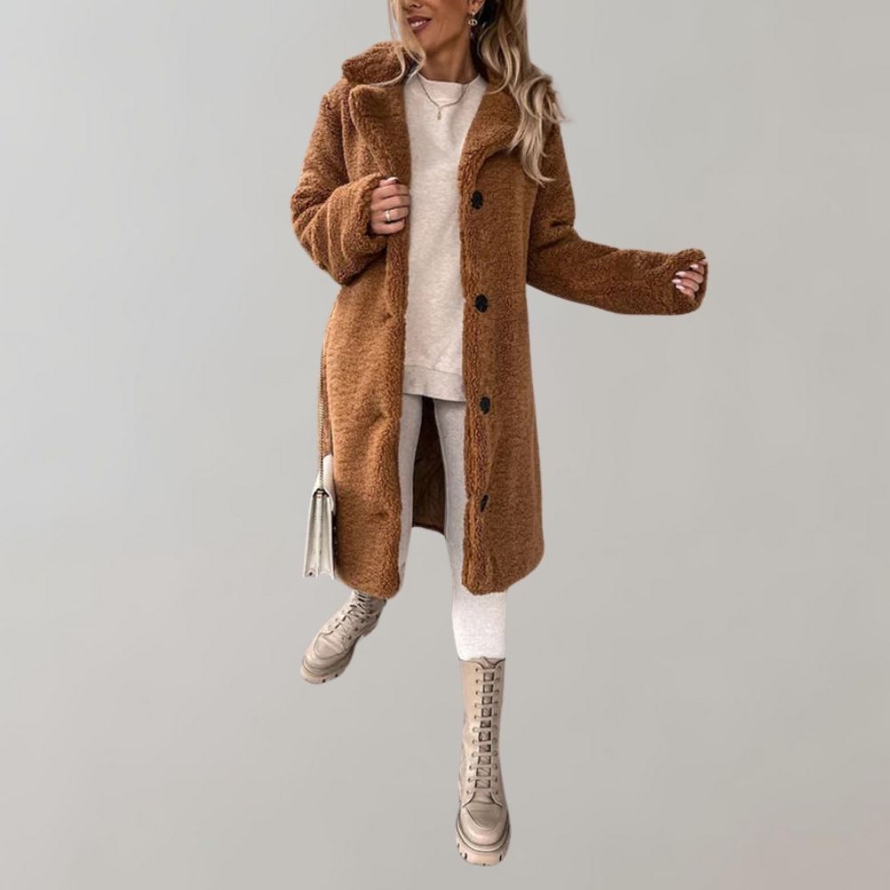 WW | Lange Teddyjacke für Frauen - Weiß - Warm und modisch
