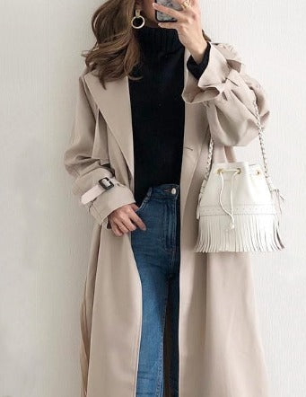 WW | Trenchcoat Wasserabweisender Beiger Damenmantel mit Einem Knopf