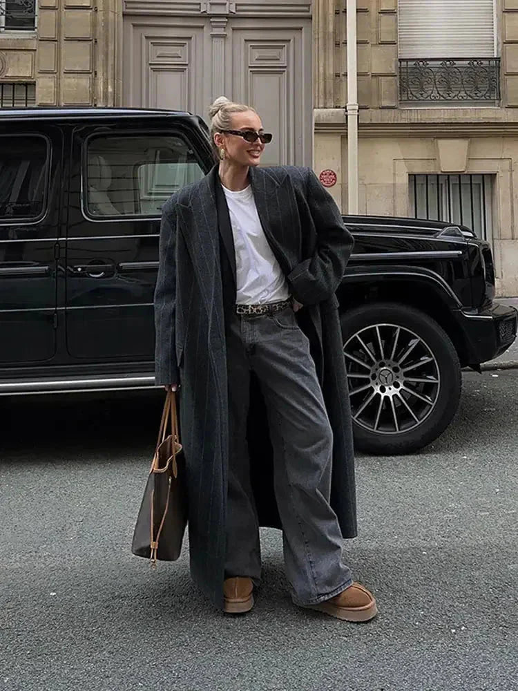 WW | Mantel Gestreifter Übergröße Blazer Mantel für Damen