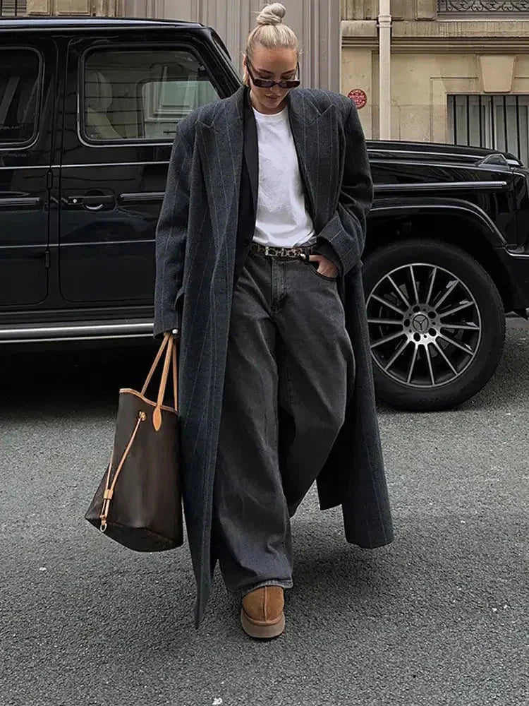 WW | Mantel Gestreifter Übergröße Blazer Mantel für Damen