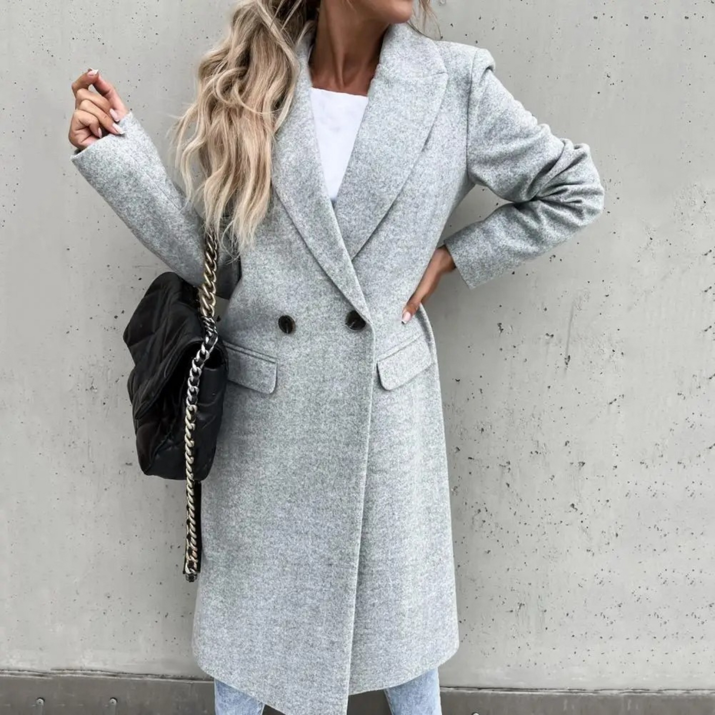 WW | Coat Wool Shearling Winter Trench Coat with Button Closure for Women