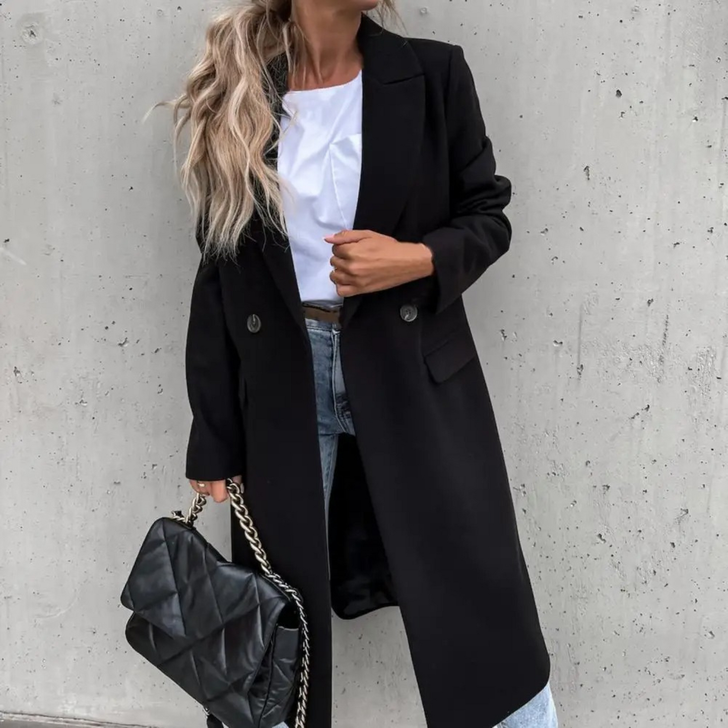 WW | Coat Wool Shearling Winter Trench Coat with Button Closure for Women