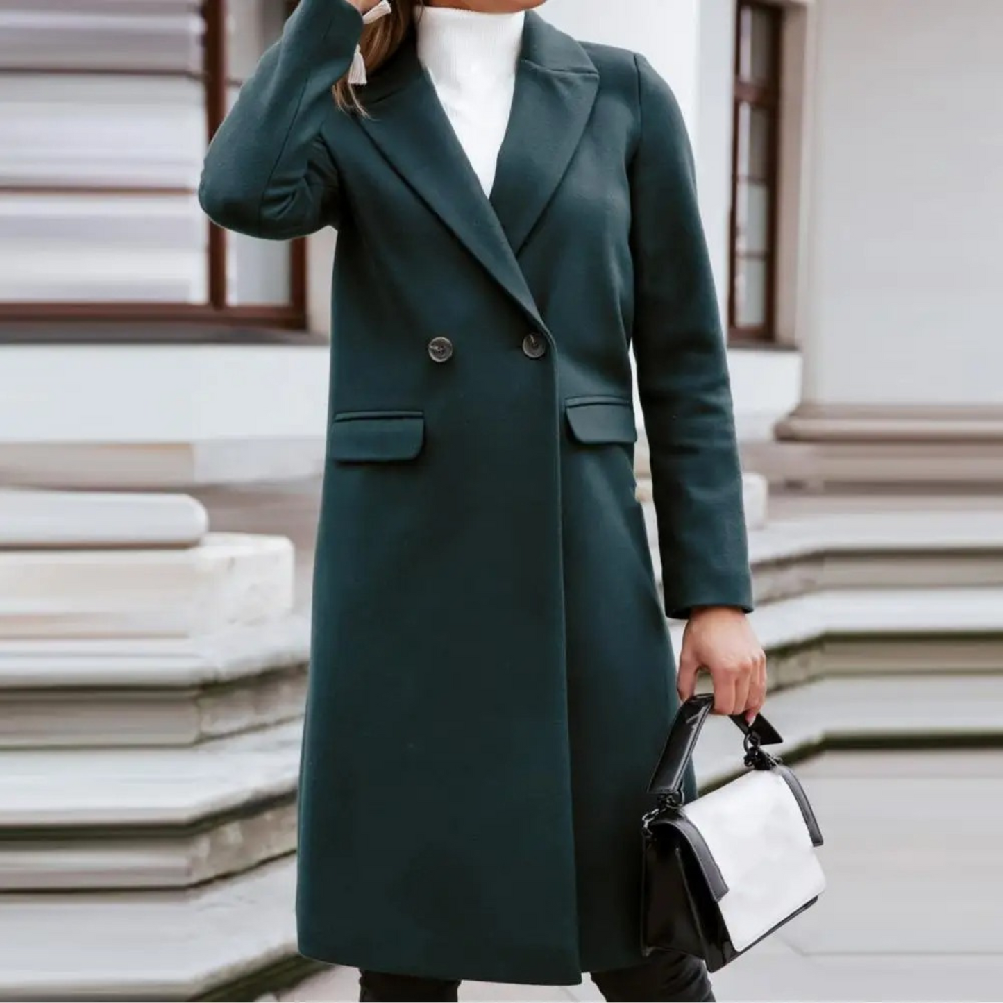 WW | Coat Wool Shearling Winter Trench Coat with Button Closure for Women