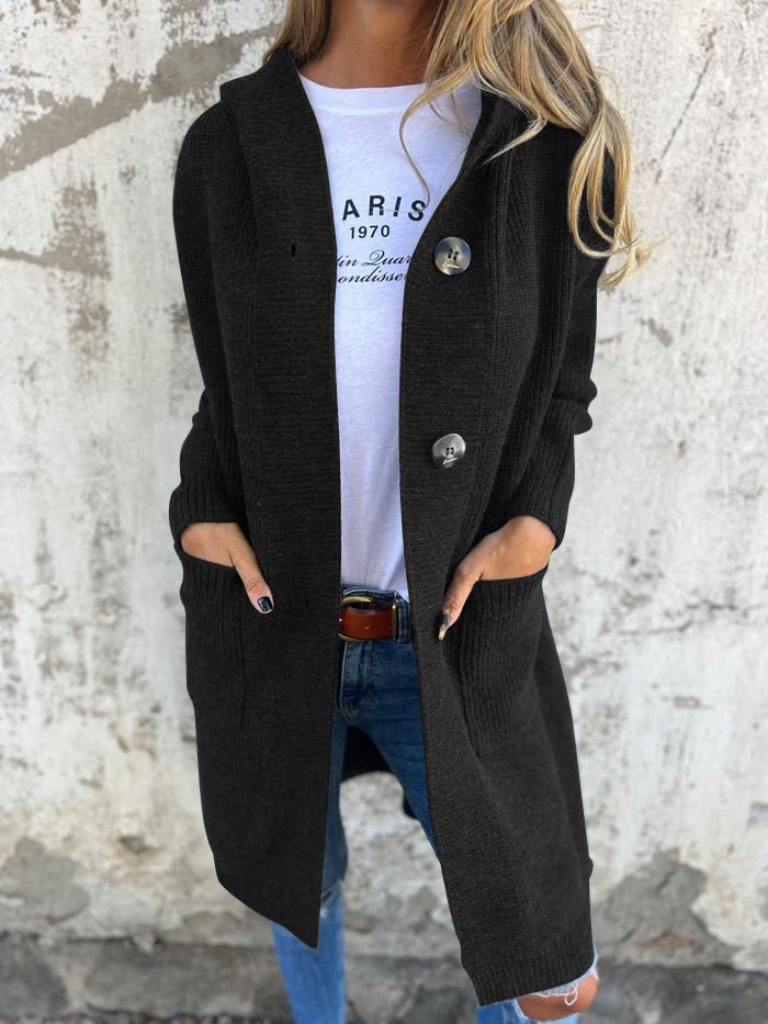 WW | Strickjacke Damenjacke mit Kapuze, Knopfleiste und Taschen