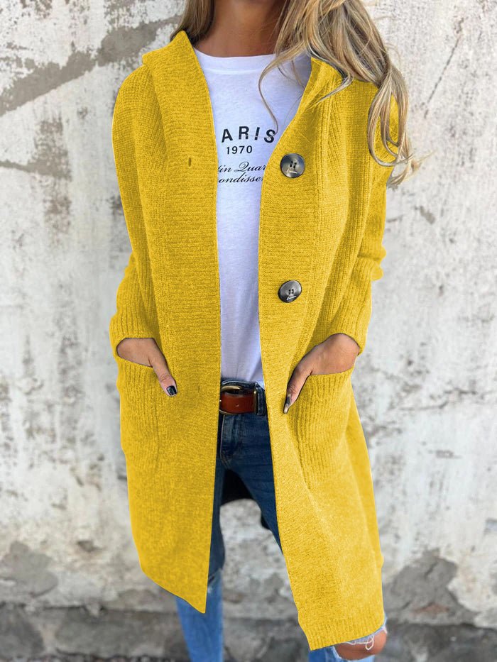 WW | Strickjacke Damenjacke mit Kapuze, Knopfleiste und Taschen