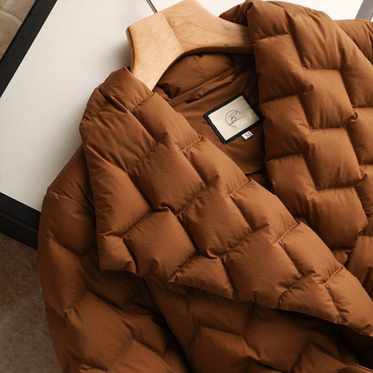 WW | Damen Luxe Gepolsterter Wintermantel mit Gürtel und Reverskragen