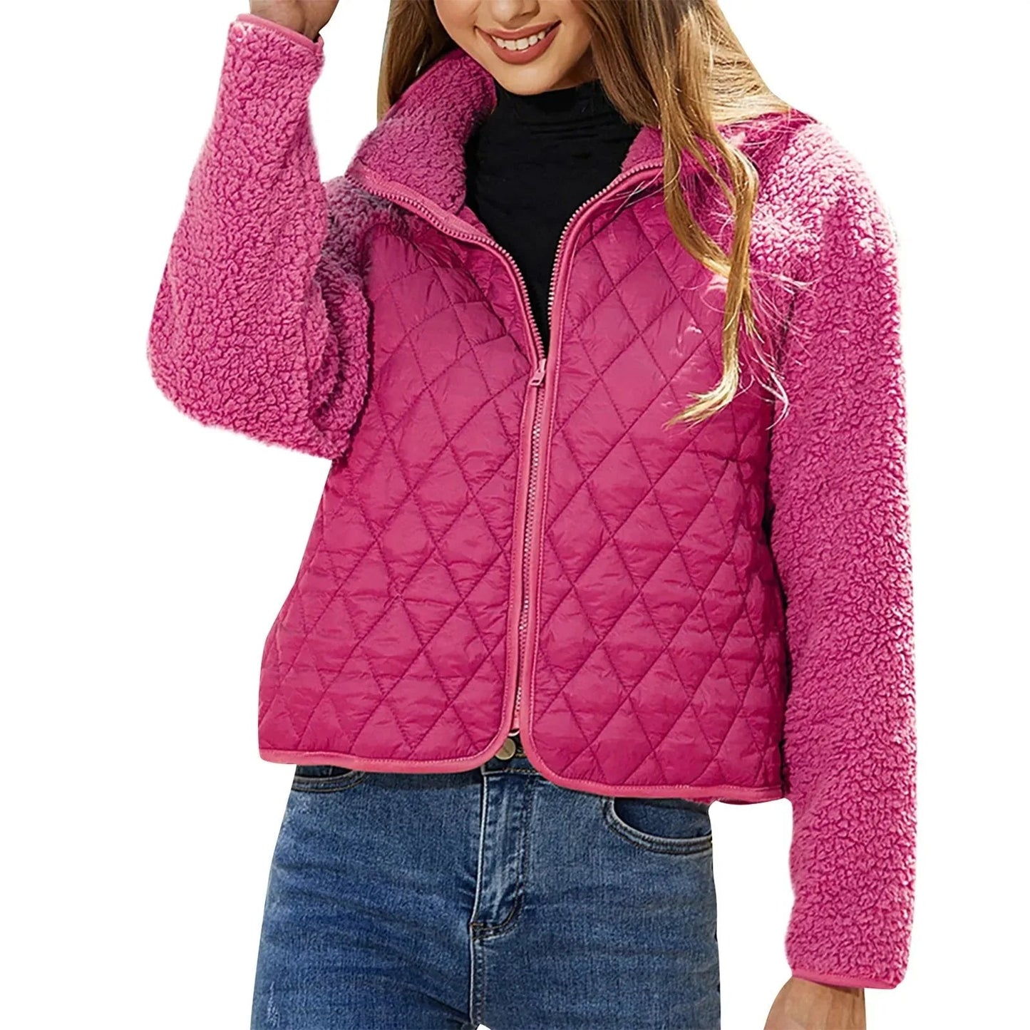 WW | Damen Wattierte Jacke mit Reißverschluss und Langen Ärmeln