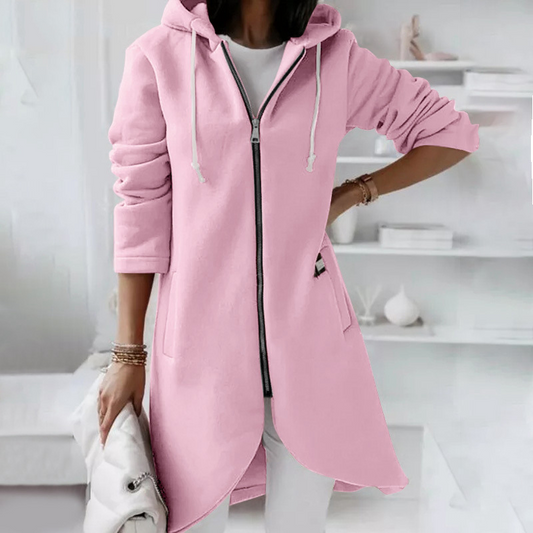WW | Damen Lange Winterjacke mit Kapuze und Reißverschluss