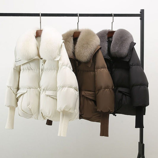 WW | Damen Pufferjacke mit Luxuriösem Pelzkragen und Reißverschluss