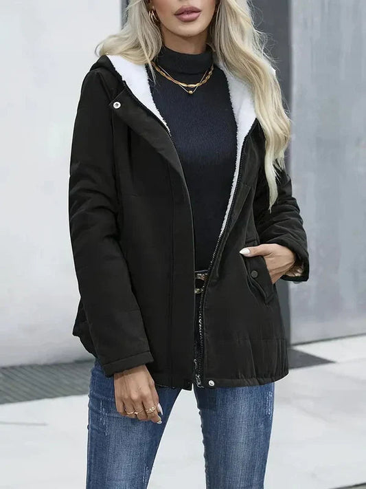 WW | Damen Elegante Winterjacke mit Kapuze und Taschen