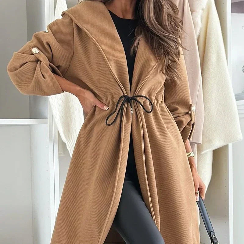 WW | Damen Lange Winterjacke mit Kapuze und Zugband