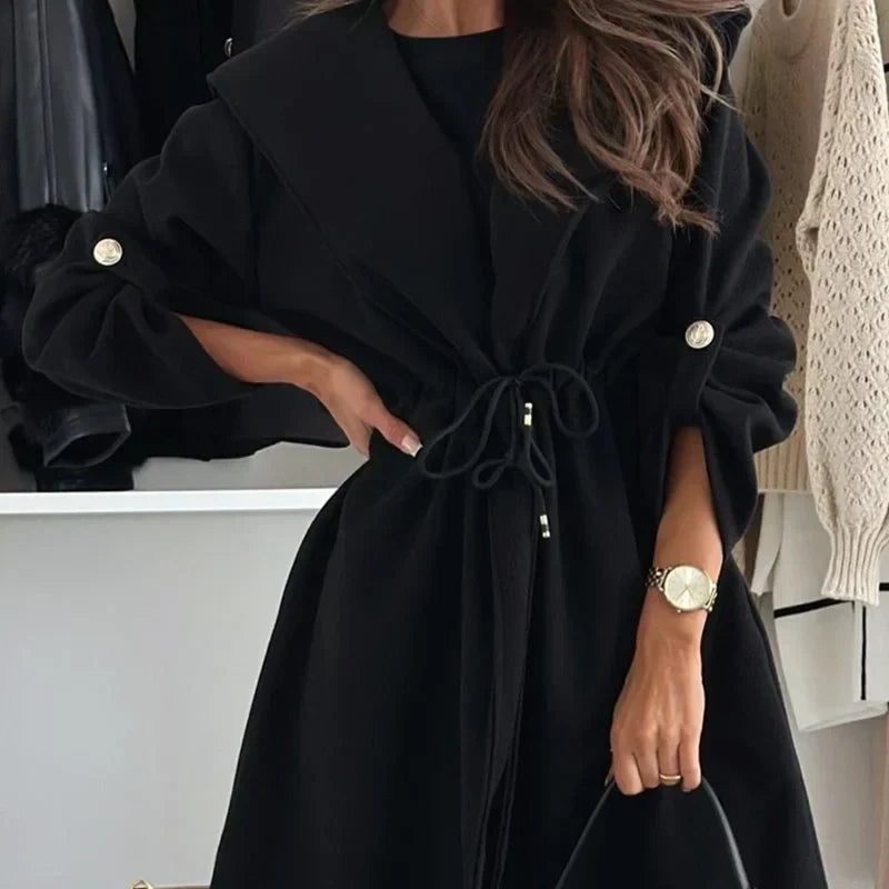 WW | Damen Lange Winterjacke mit Kapuze und Zugband