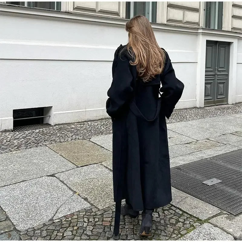 WW | Damen Oversized Woll Winterjacke Lang mit Reverskragen