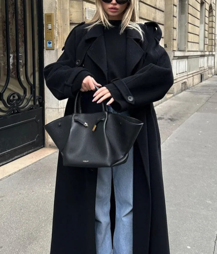 WW | Damen Oversized Woll Winterjacke Lang mit Reverskragen