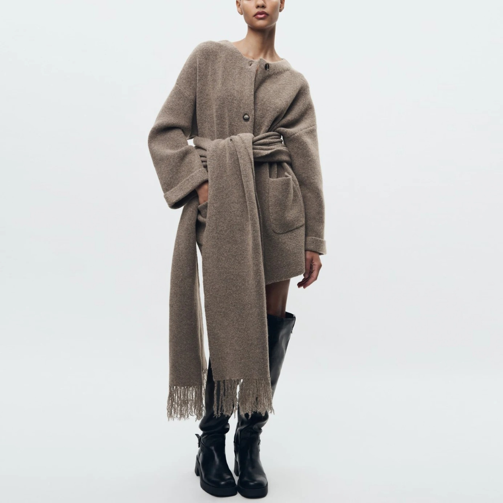 WW | Women's Coat with Button Fastening and Scarf
