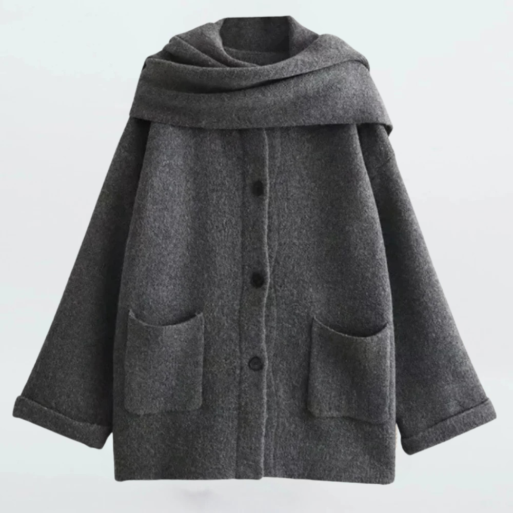 WW | Women's Coat with Button Fastening and Scarf