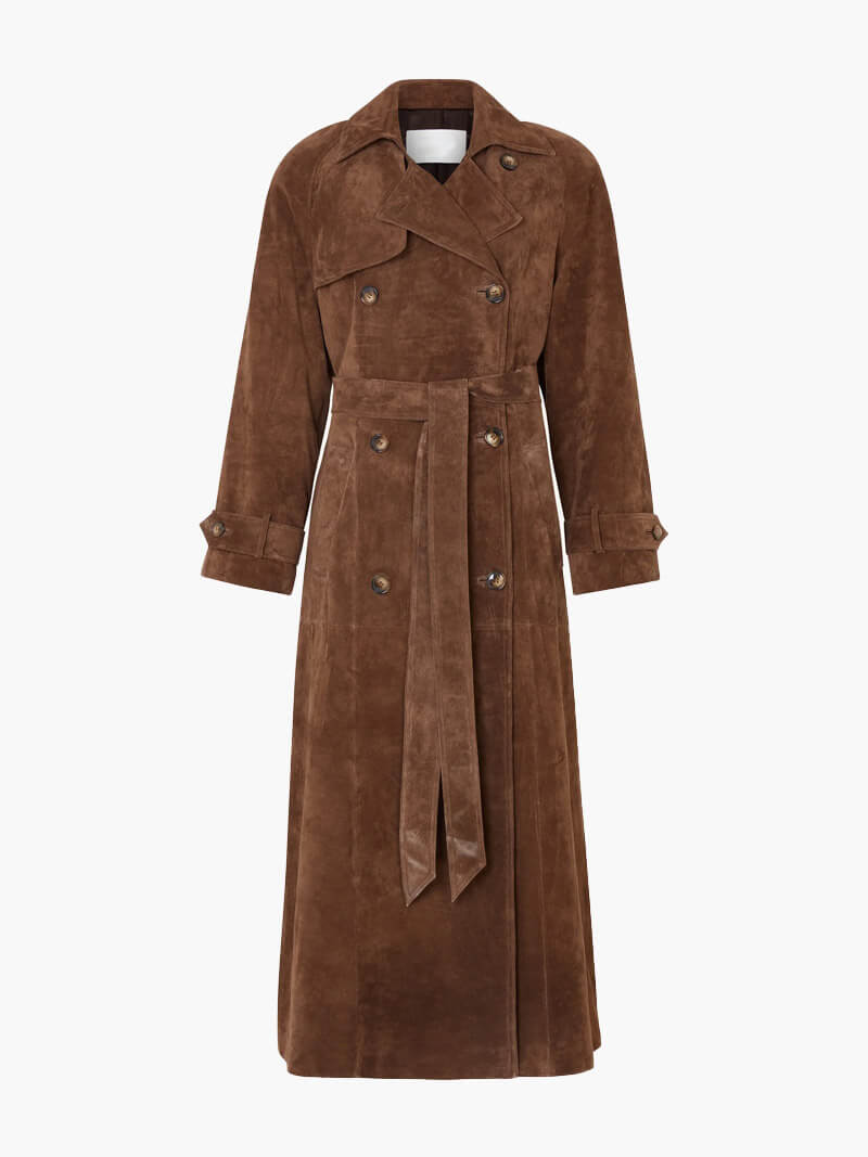 WW | Damen Vintage Lange Trenchcoat mit Gürtel und Doppelknopfverschluss